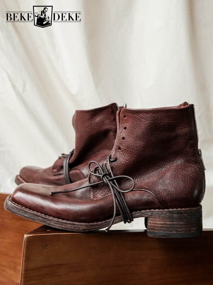 Men'S Shoes Increase Height - Retro Fashion Male Zipper Genuine Leather