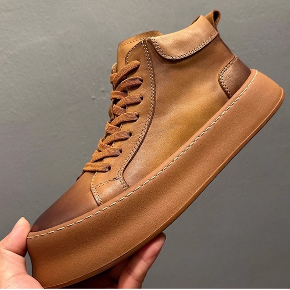 Men Shoes Trainers - Retro Cowhide Leisure Boots, Cowhide Leather