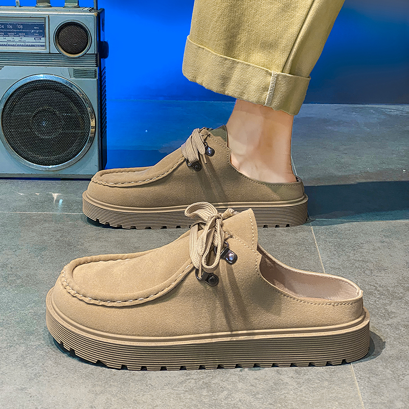 Boat Shoe Leather - Platform Mules Men Backless Loafers Slipper