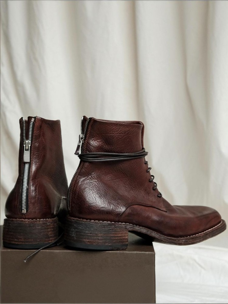 Retro Fashion Male Zipper Genu - Men'S Shoes Increase Height ulasan dan harga