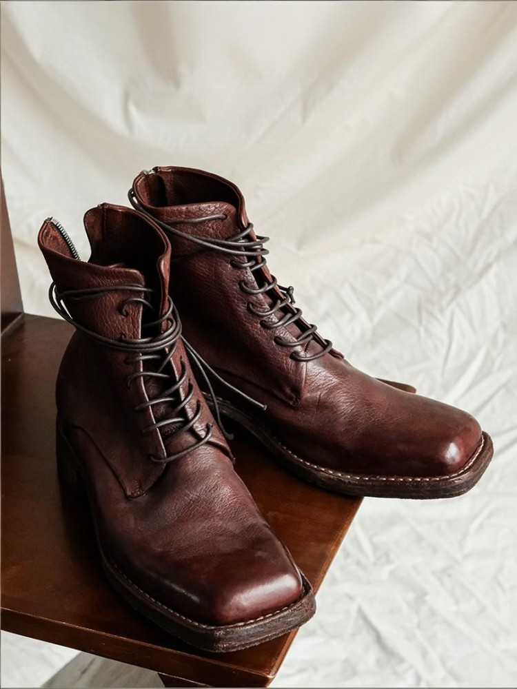 Retro Fashion Male Zipper Genu - Men'S Shoes Increase Height ulasan dan harga