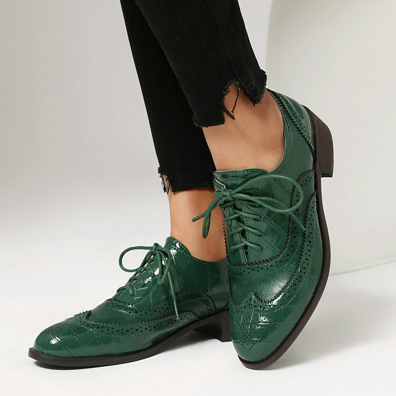 Women Stone Print Brogue Oxfor - Oxford Brogue Leather ulasan dan harga
