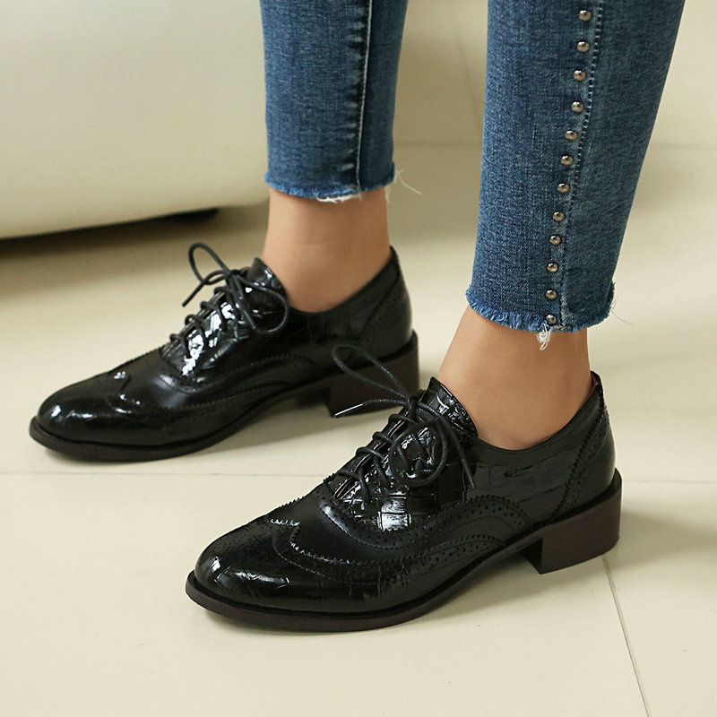 Women Stone Print Brogue Oxfor - Oxford Brogue Leather ulasan dan harga