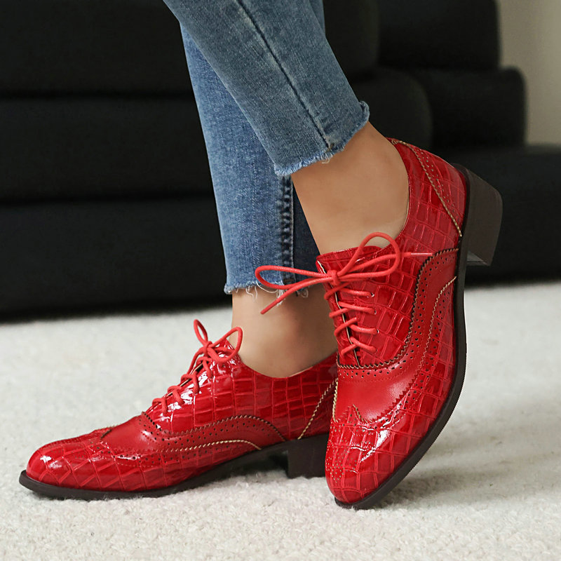 Women Stone Print Brogue Oxfor - Oxford Brogue Leather ulasan dan harga
