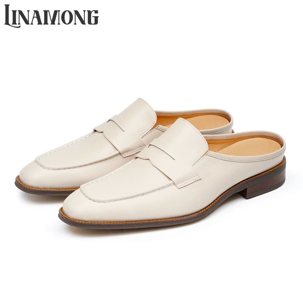 Beige Leather Loafer Slippers  - Men Shoes Elegant ulasan dan harga