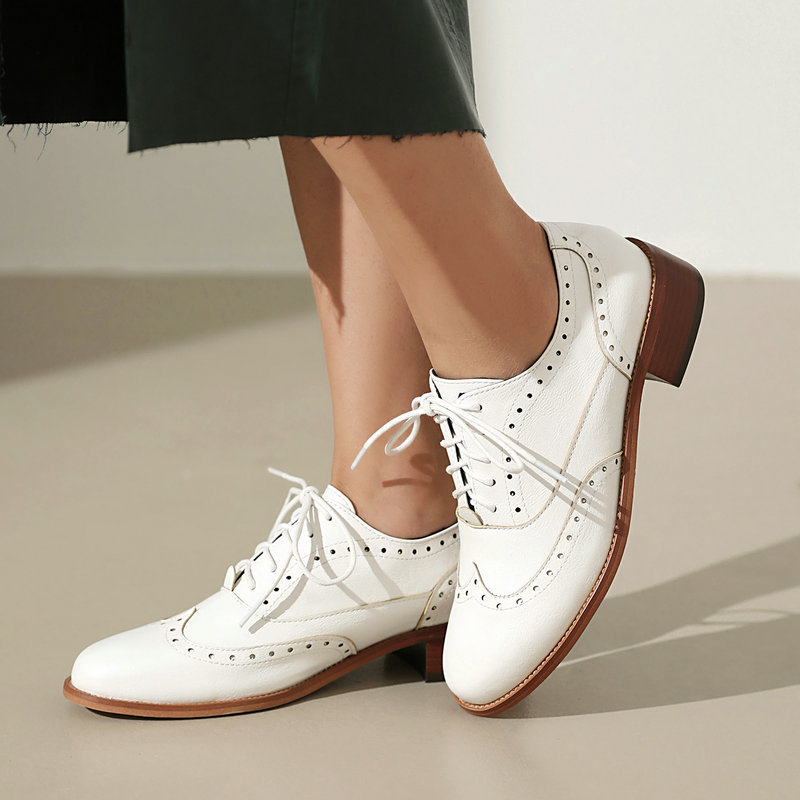 Brogue Oxford Shoes Women Lace - Oxford Brogue Leather ulasan dan harga