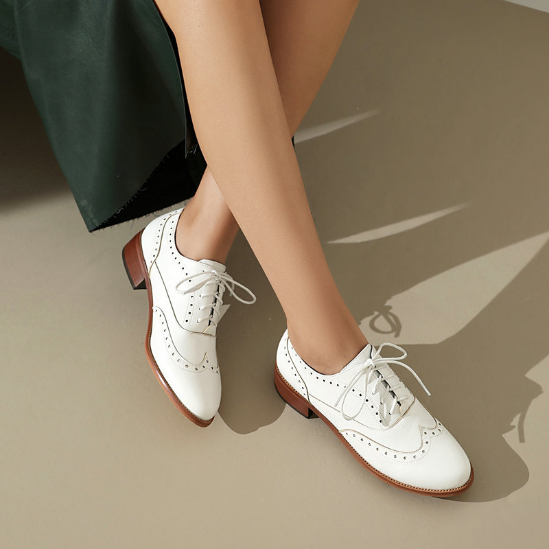 Brogue Oxford Shoes Women Lace - Oxford Brogue Leather ulasan dan harga