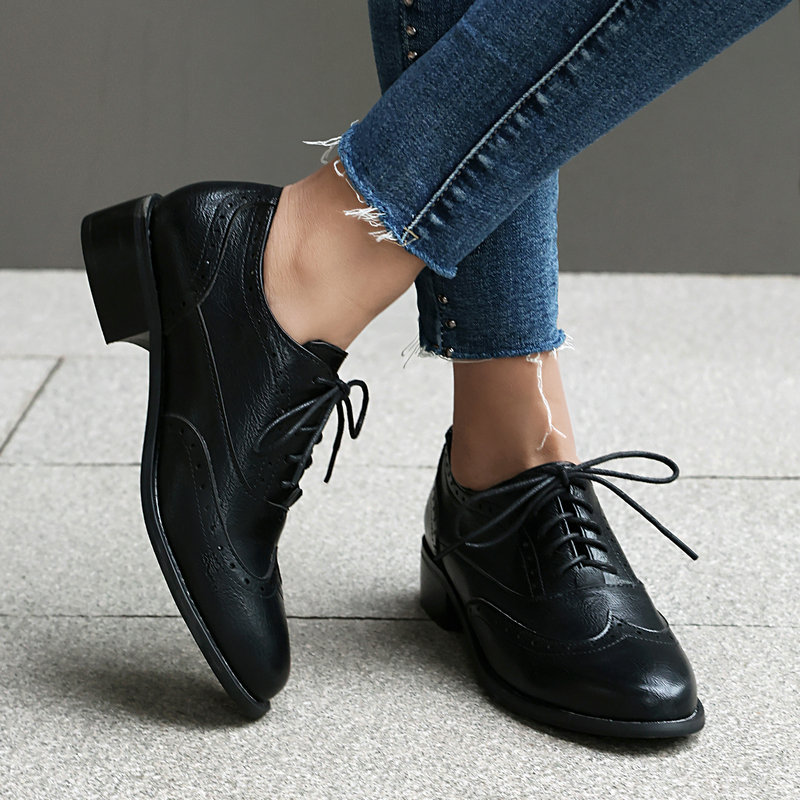 Brogue Oxford Shoes Women Lace - Oxford Brogue Leather ulasan dan harga