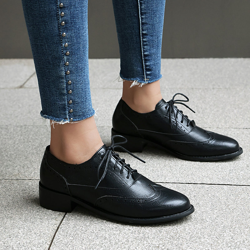 Brogue Oxford Shoes Women Lace - Oxford Brogue Leather ulasan dan harga
