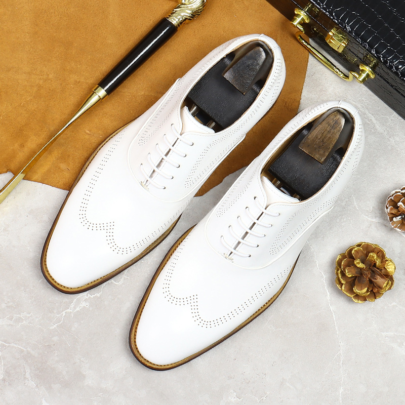 White Concise Wear-Resistant G - Oxford Brogue Leather ulasan dan harga