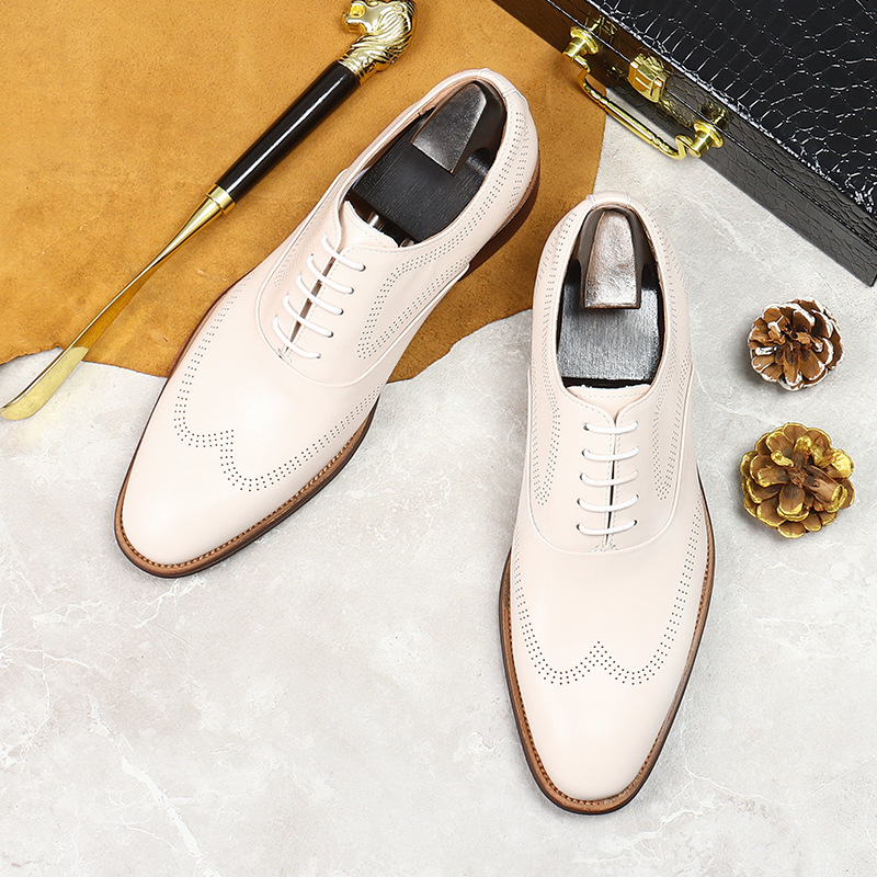 White Concise Wear-Resistant G - Oxford Brogue Leather ulasan dan harga