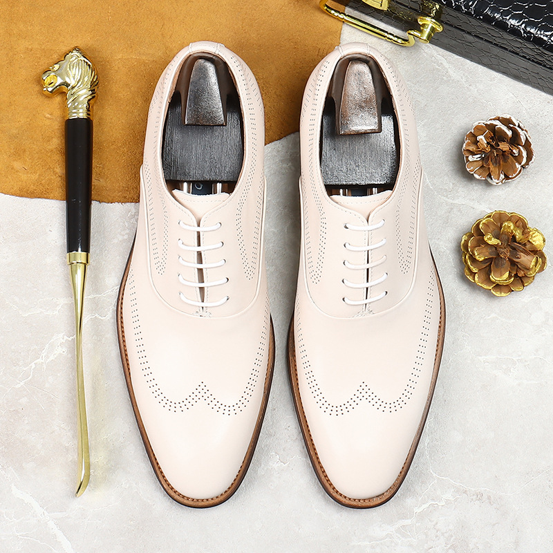 White Concise Wear-Resistant G - Oxford Brogue Leather ulasan dan harga