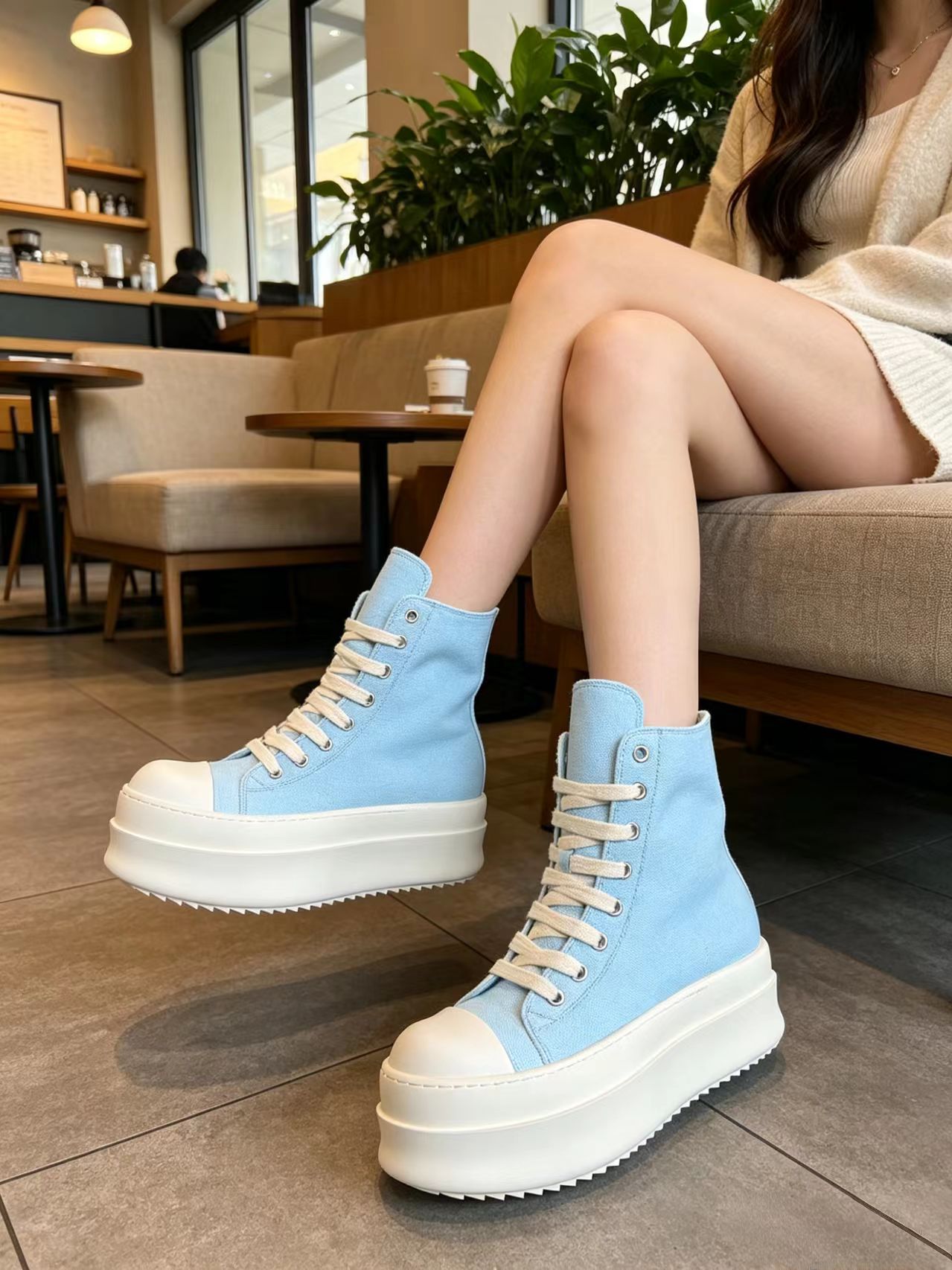 Light Blue High Top Canvas Sne - Men'S Shoes Increase Height ulasan dan harga
