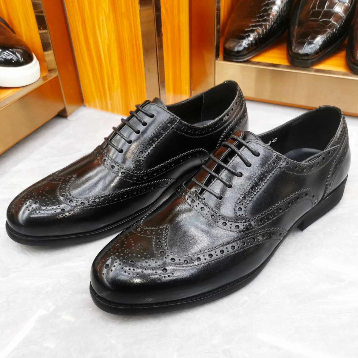 Luxury Men's Dress Shoes Genui - Oxford Brogue Leather ulasan dan harga