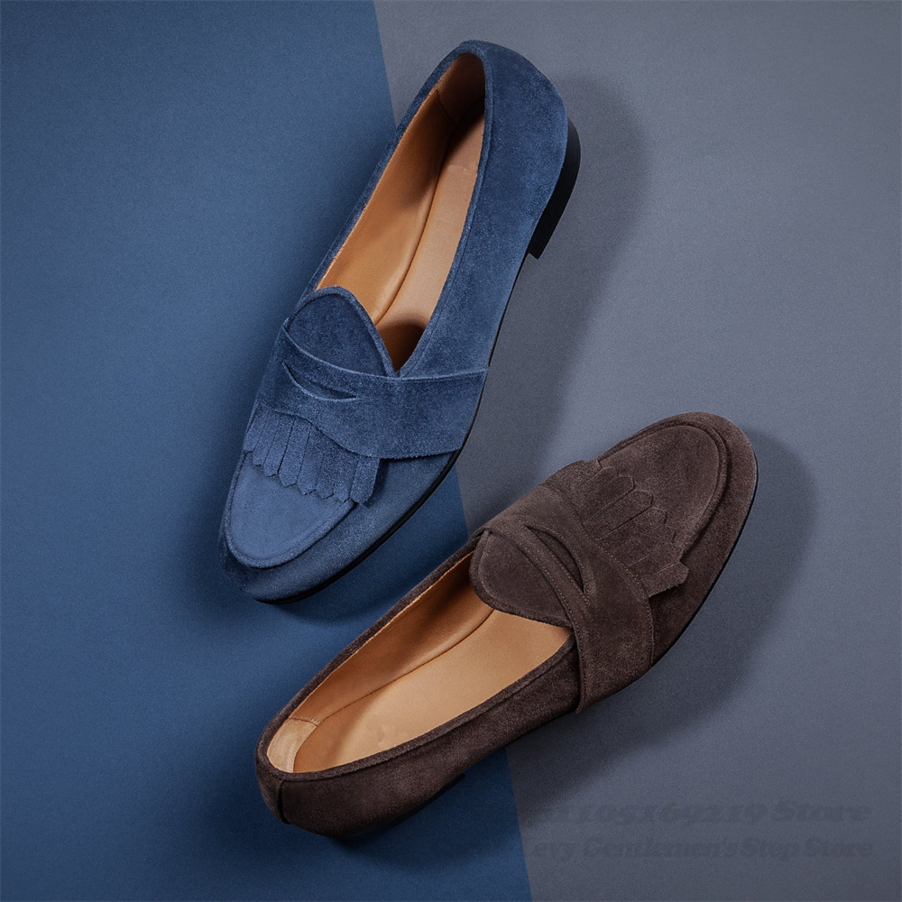 Navy Blue Suede Loafers Men Ro - Men Shoes Elegant ulasan dan harga