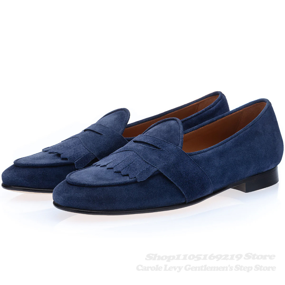 Navy Blue Suede Loafers Men Ro - Men Shoes Elegant ulasan dan harga
